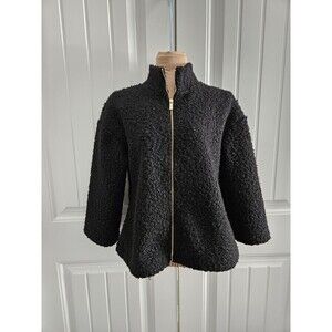 Anne Klein Black Fuzzy Zippered Sweater Jacket Sz S NWT cottage classic